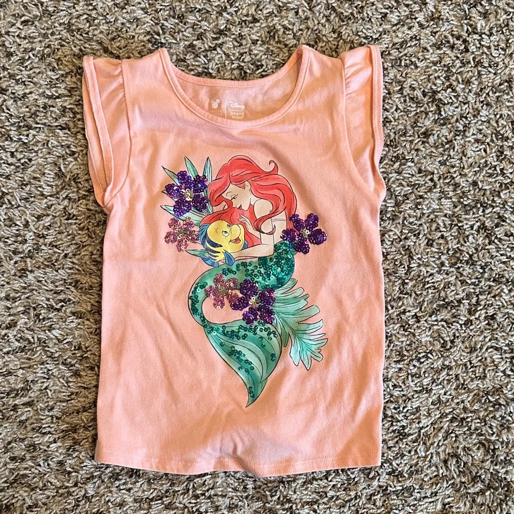 3/$15 Disney Ariel and Flounder Kids Shirt - Peach - Picture 1 of 2